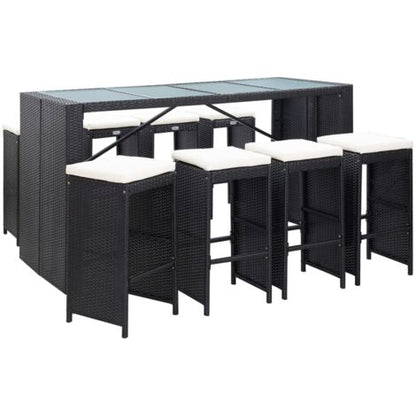 Conjunto de Bar para Jardín 9 Piezas  Mesa Alta y Sillas de Ratán Sintético para Exterior